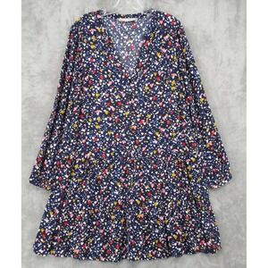 LOFT Dress Medium Heart Print Tiered Ruffle Boho Navy Blue Valentine Lightweight